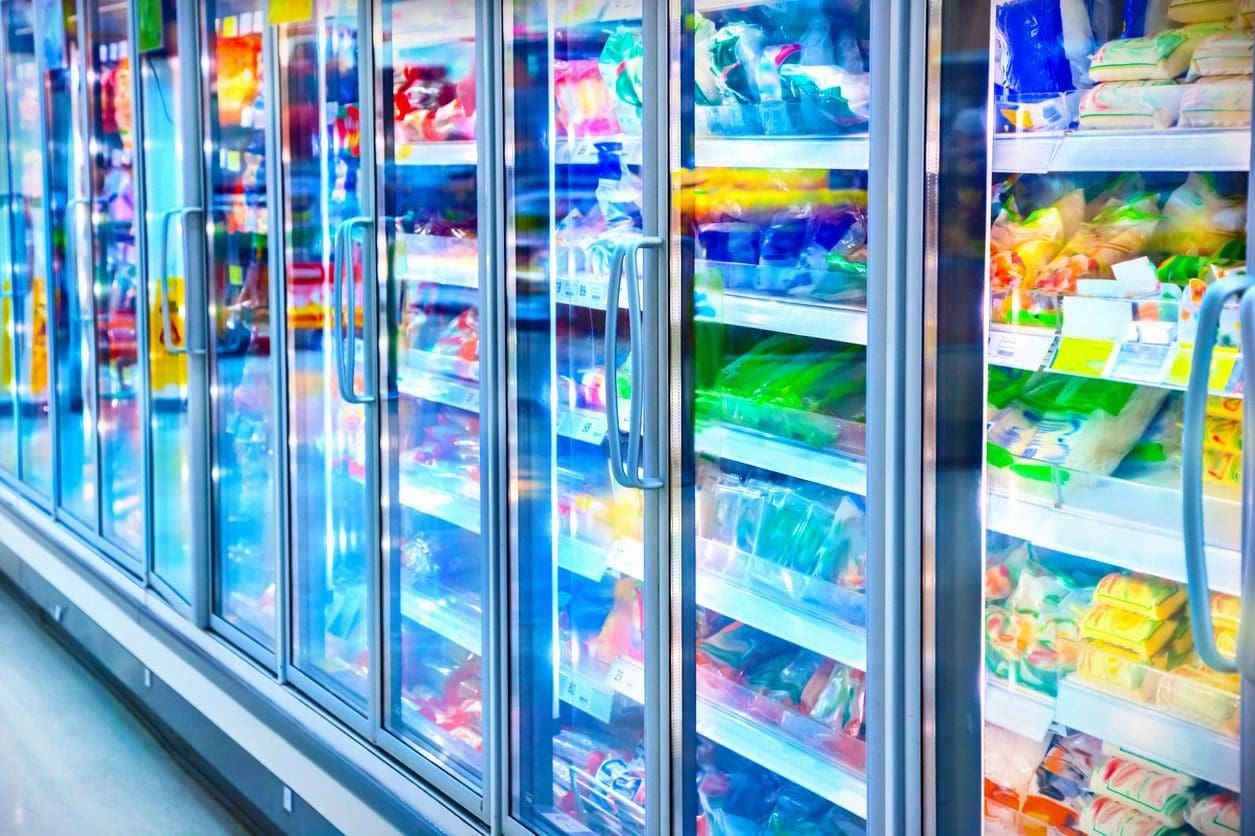 A large freezer with many different types of food.